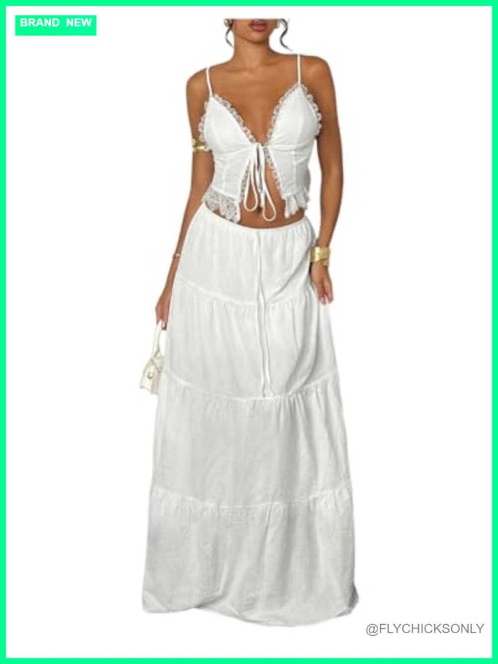 Floerns Women's 2 Piece Set Tie Front Cami Top Tiered Maxi Skirt